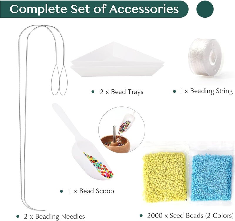 Tilhumt Bead Spinner for Jewelry Making, Effortless Rotating Wooden Clay Bead Spinner with 2 Big Eye Beading Needles and 2000 Seed Beads, Beading Supplies for Making Waist, Bracelets, Necklace - Image 3